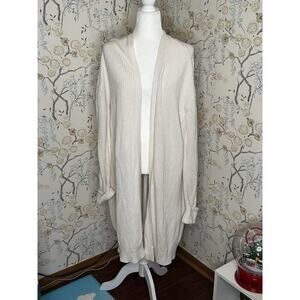Express Women's Long Cardigan Open Front White‎ Oversized Size L New Without Tag